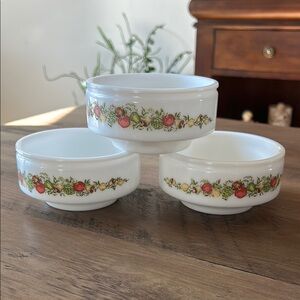 Set of 3 Gemco Milk Glass Spice Of Life Style Condiment Bowl(s) No Lid